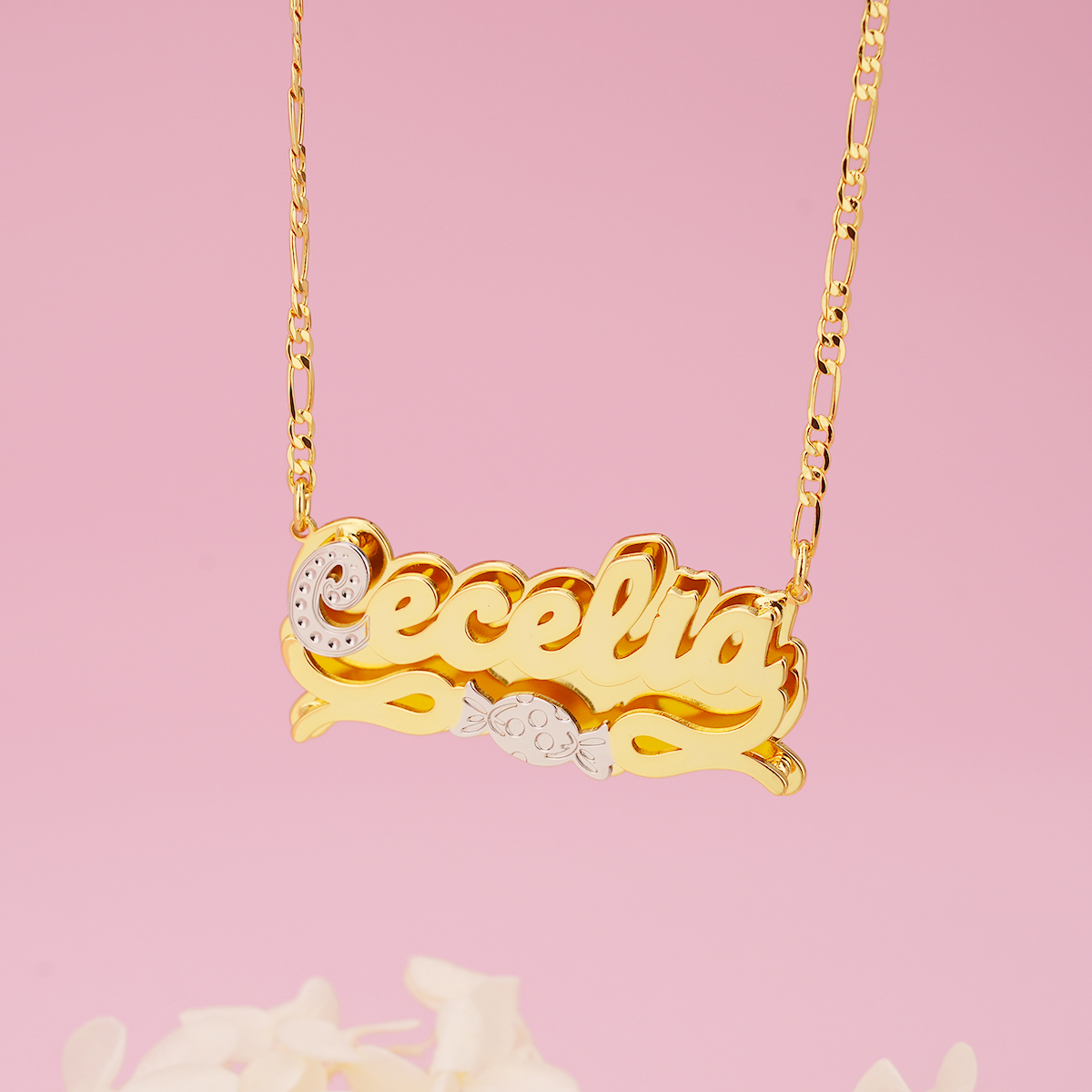 Double Layer Two Tone Candy Nameplate Personalized Custom Name Necklace 