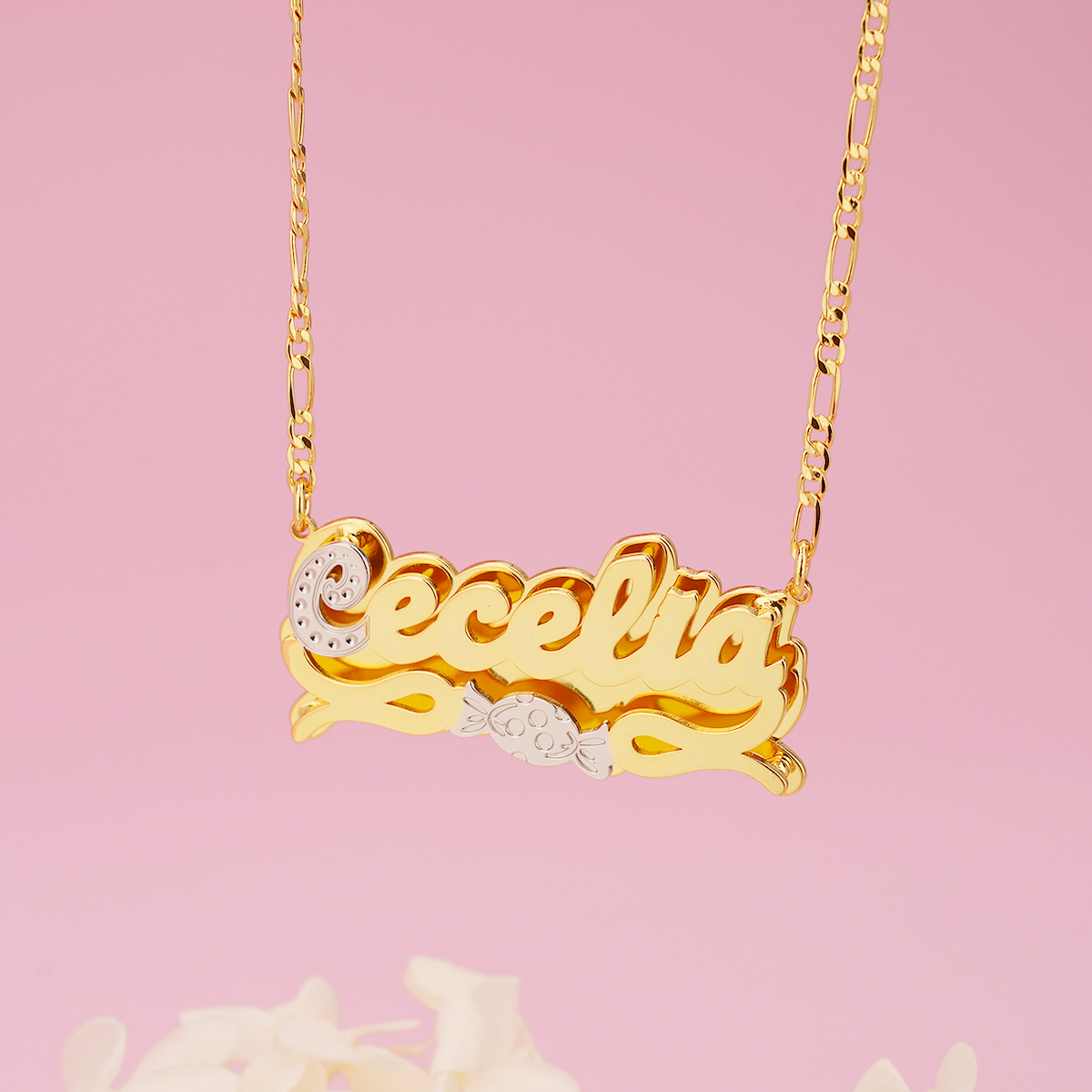 Double Layer Two Tone Candy Nameplate Personalized Custom Name Necklace 
