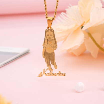 Photo With Heart Love Font Nameplate Pendant Personalized Necklace