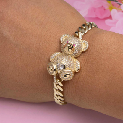 Shiny Teddy Bear Cuban Link Chain Gold Plated Bracelet