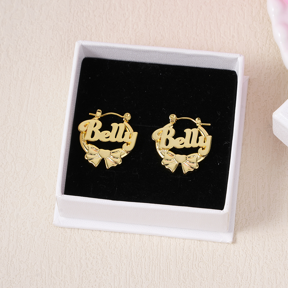 Bow Hoop Earrings Custom Name Earrings