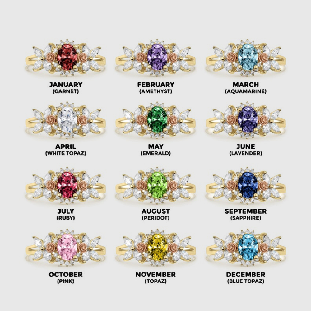 Gold Plated Oval Birthstone Ring Months Ring