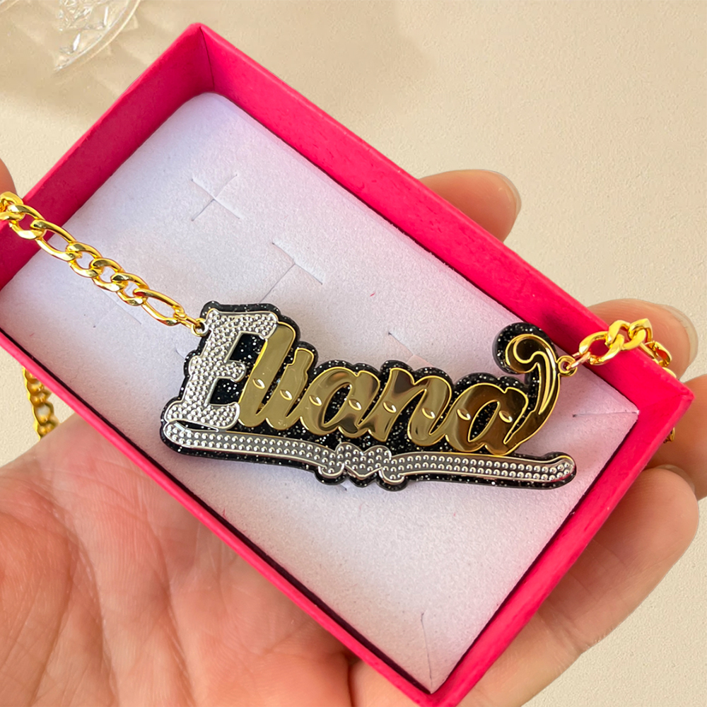 Acrylic Heart Name Necklace Personalized Gold Plated Necklace