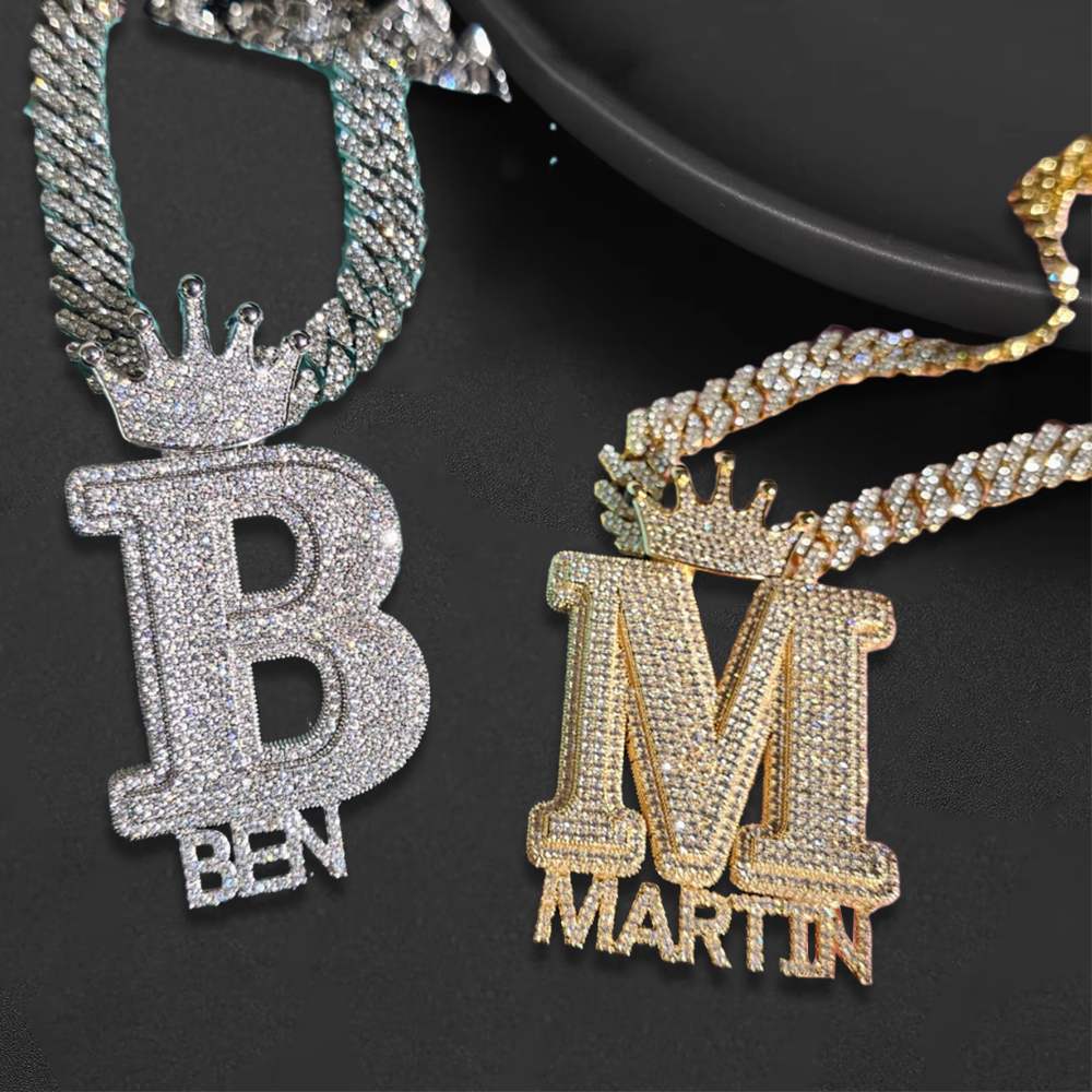 Custom Crown Big Initials Mini Name Pendants Necklace