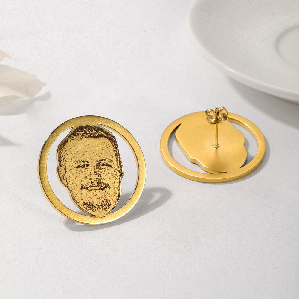Custom Portrait Earrings Gold Plated Stud Earrings