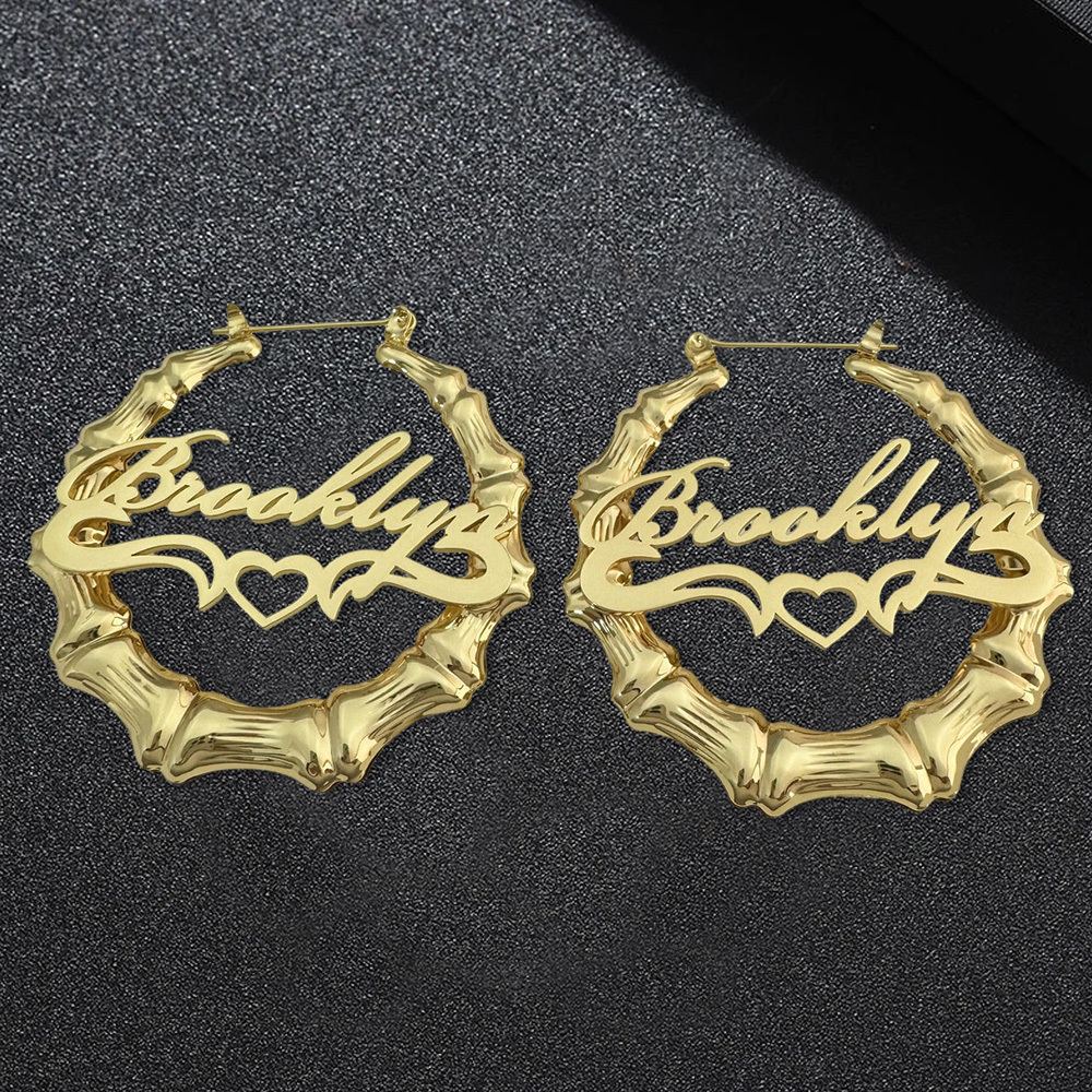 Heart Nameplate Set Personalized Name Necklace And Name Earrings