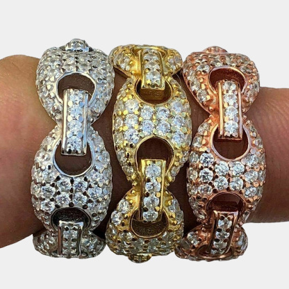 Puffed Mariner Anchor Chain Rings With Zirconia