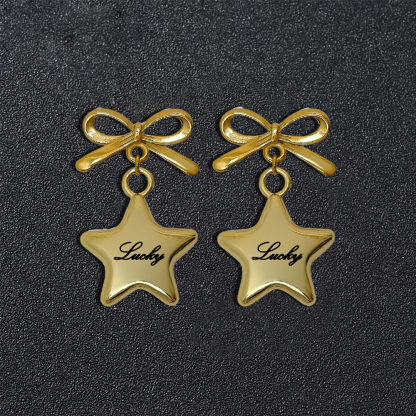 Custom Engraved Star Earrings Yellow White