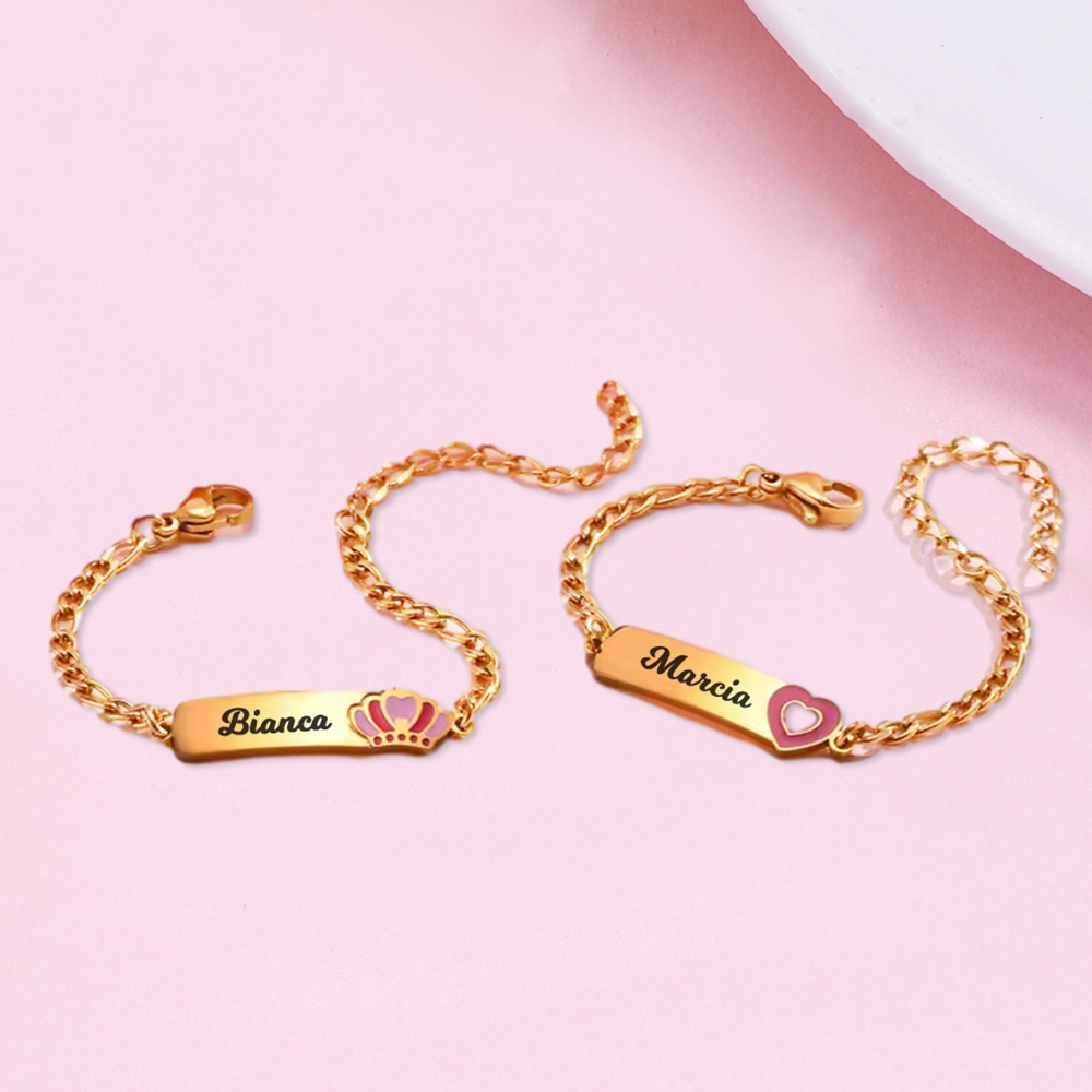 Personalized Pink Crown Name ID Bracelet