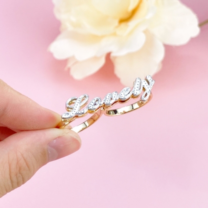 Double Layer Two Finger Ring Personalized Name Ring