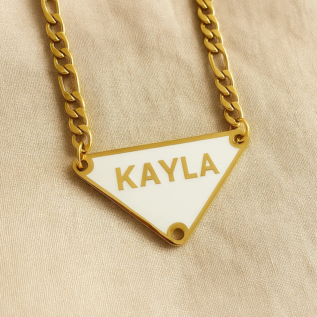 Personalized Triangle Nameplate Pendant Enamel Name Necklace
