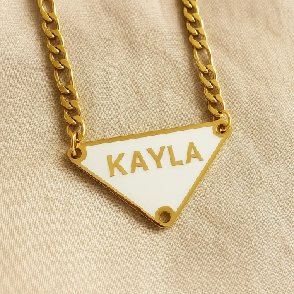 Personalized Triangle Nameplate Pendant Enamel Name Necklace