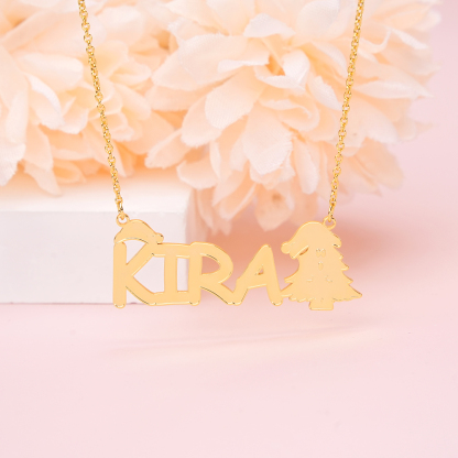 Gold Plated Christmas Tree with Hat Nameplate Pendant Personalized Custom Name Necklace