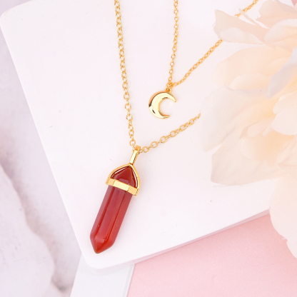 Stylish Layered Crystal Pendant and Moon Necklace