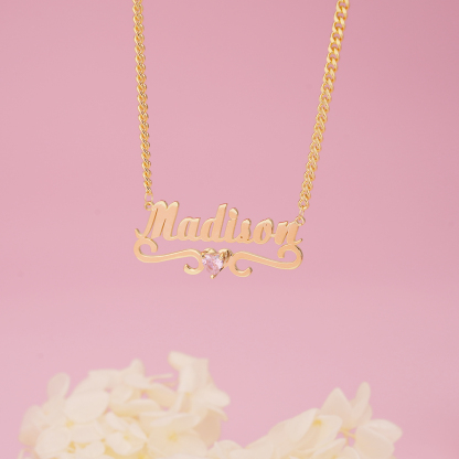 Personalized Heart Name Necklace And Name Earrings Birthstone Jewelry Set