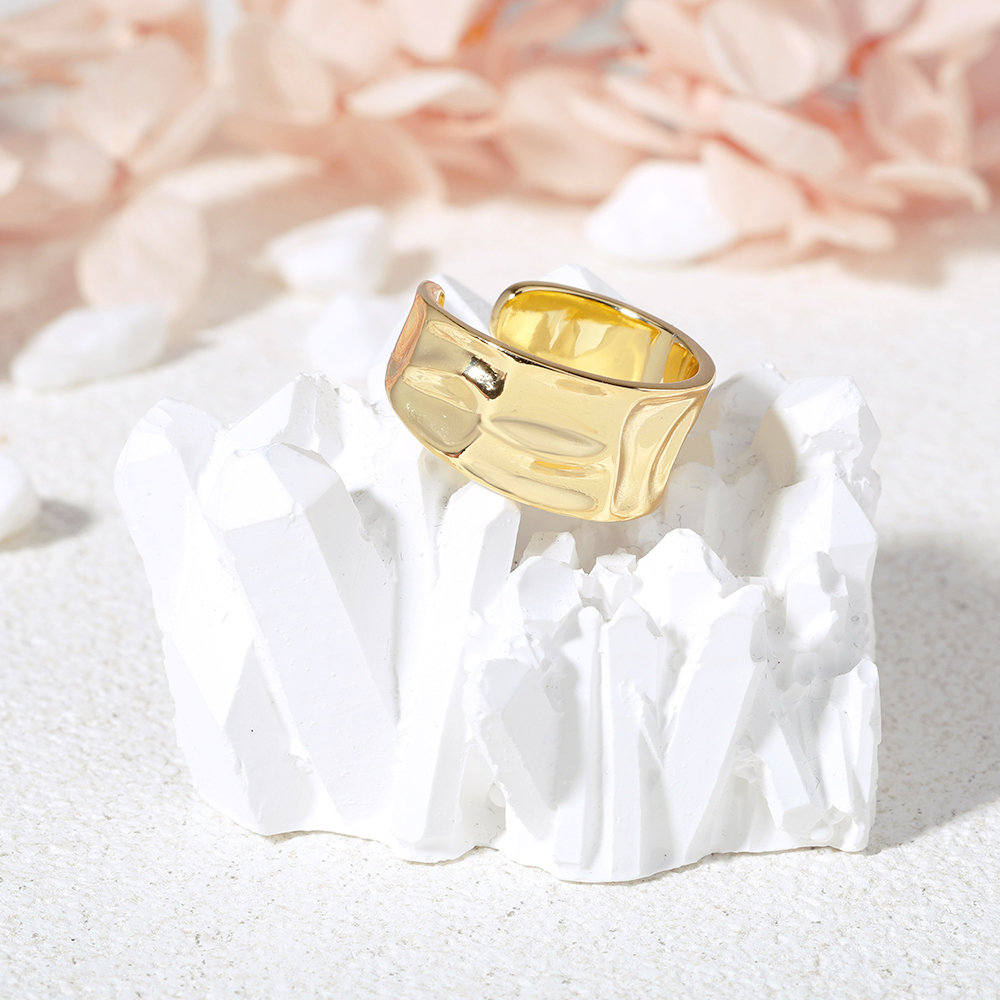 Hammered Adjustable Open Ring Gold Plated Dainty Chunky Ring