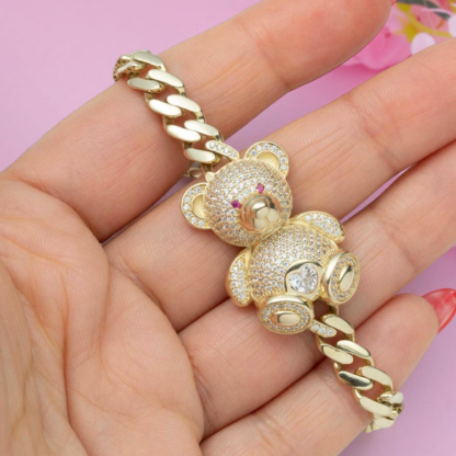 Shiny Teddy Bear Cuban Link Chain Gold Plated Bracelet