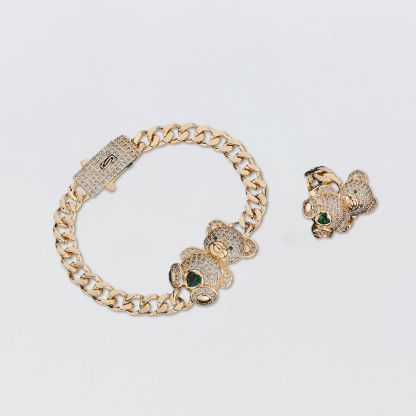 Teddy Bear Birtstone Bracelet And Ring 2pc Set