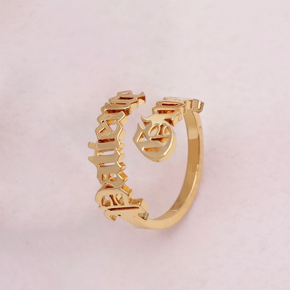 Old English Font Custom Two Name Rings