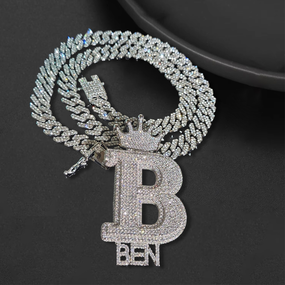 Custom Crown Big Initials Mini Name Pendants Necklace
