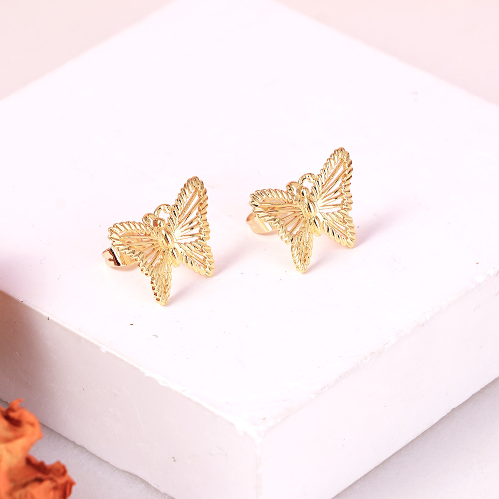 Diamond Cut Gold Plated Butterfly Stud Earrings