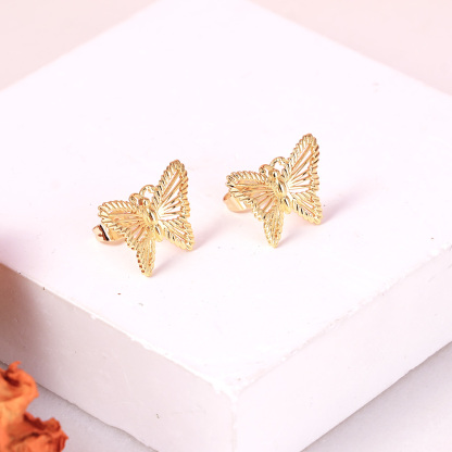 Diamond Cut Gold Plated Butterfly Stud Earrings
