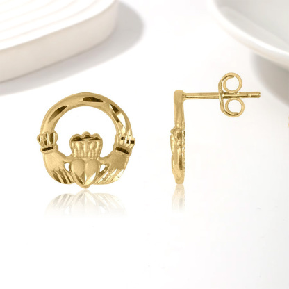Gold Plated Claddagh Stud Earrings