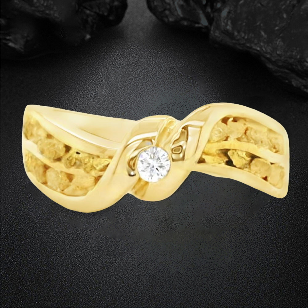 Nugget Ring Gold plated Engraved Ring With Birthstone