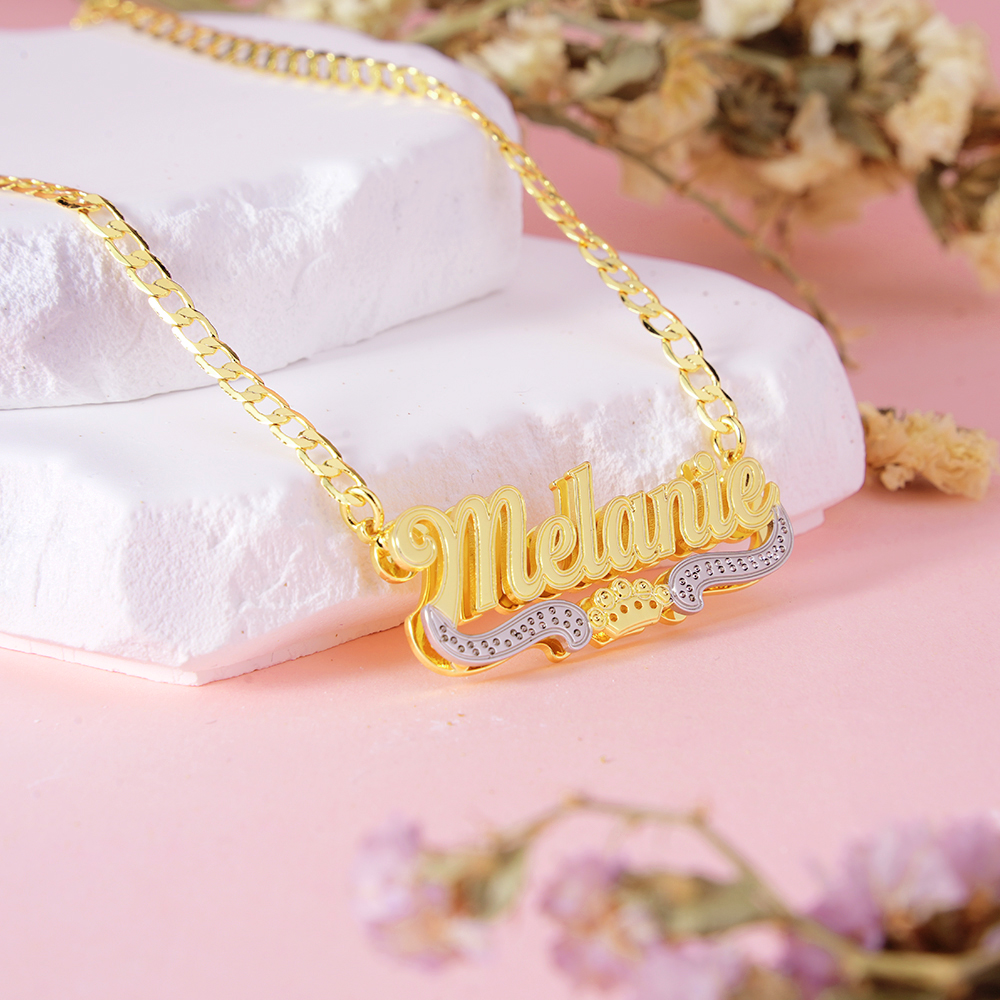 Double Plated Crown Name Necklace Personalized Gold Plated Necklace