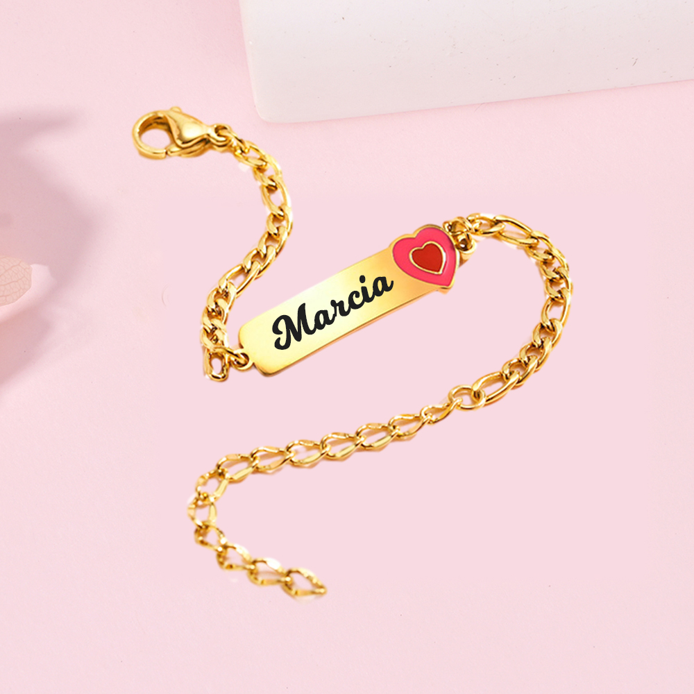 Personalized Pink Heart Name ID Bracelet