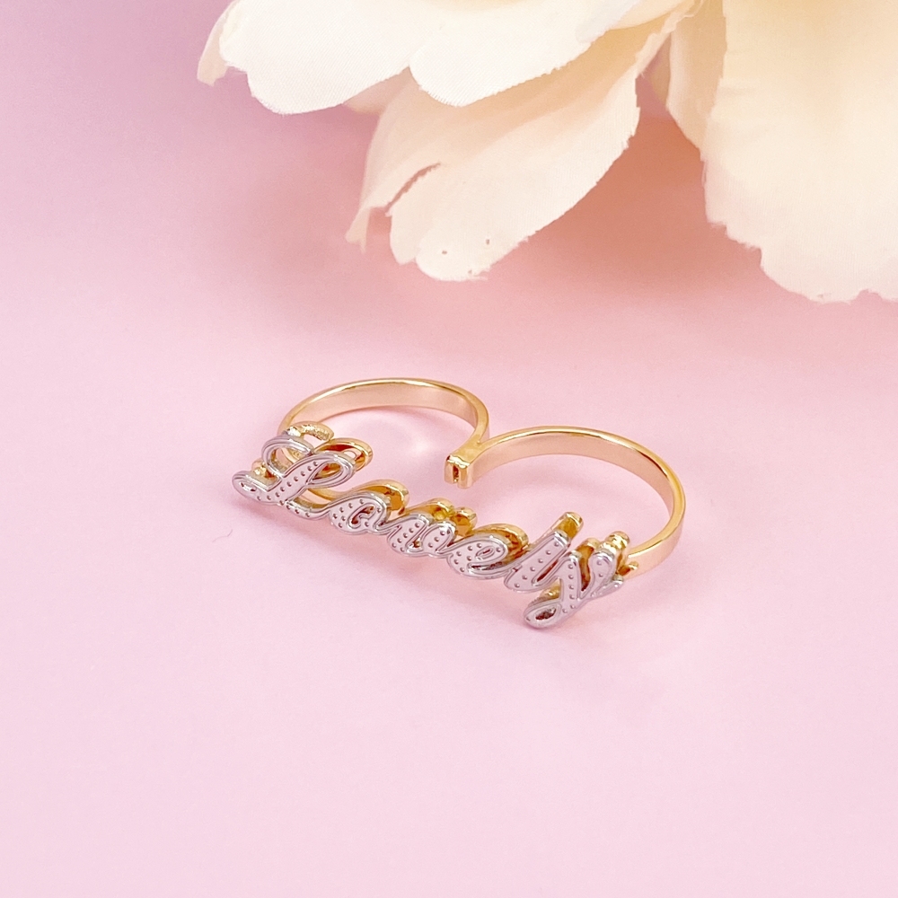 Double Layer Two Finger Ring Personalized Name Ring
