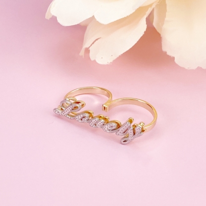 Double Layer Two Finger Ring Personalized Name Ring