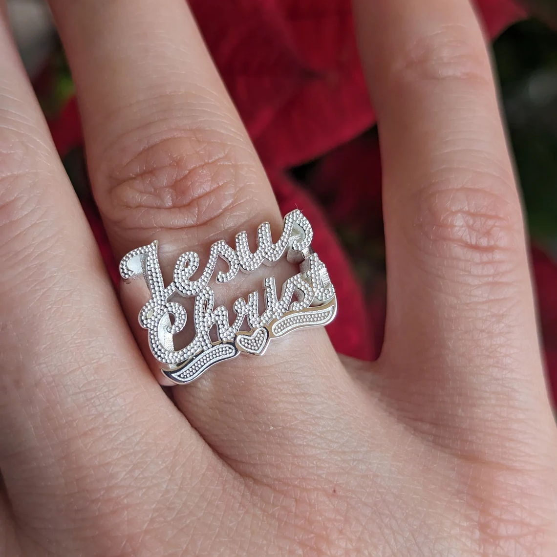 3D Two Names Couple Custom Heart Name Ring