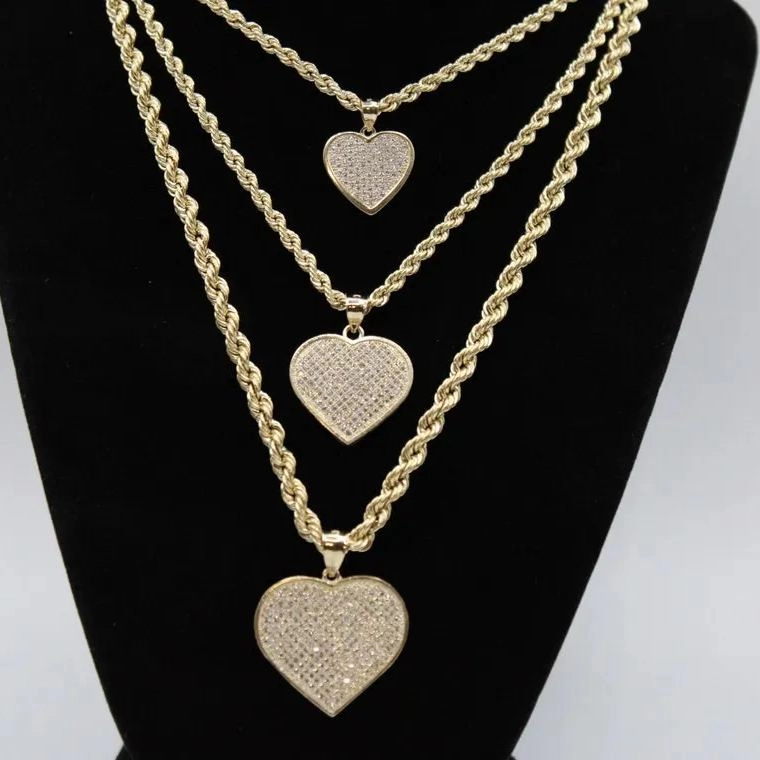 Zirconia Heart Promise Engraved Ring Heart Charm Necklace Jewelry Set