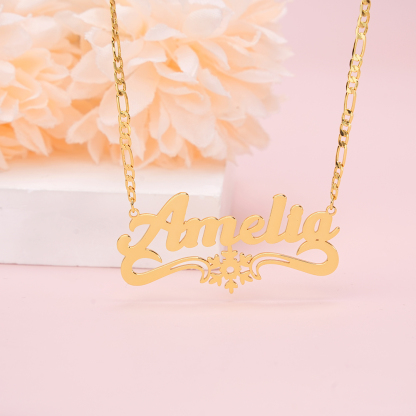 Personalized Snow Design Gold Plated Name Necklace