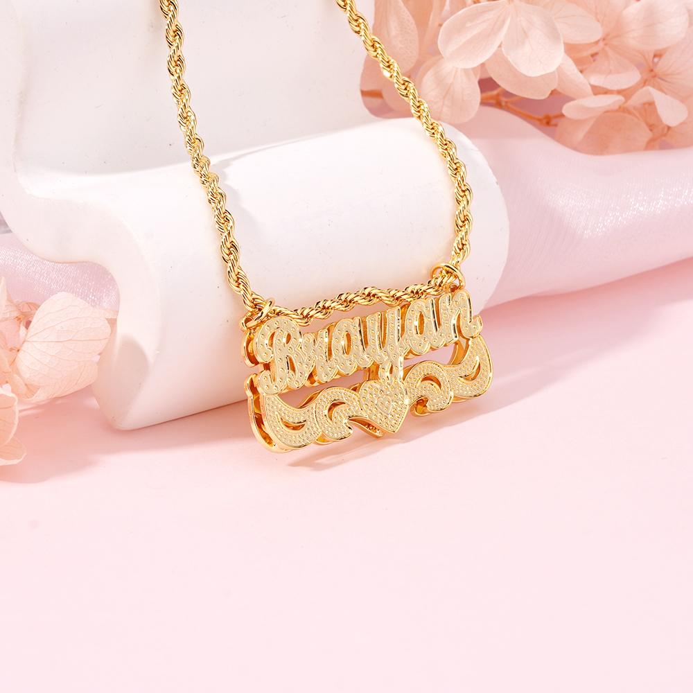 Heart Personalized Custom Zirconia Gold Plated Name Necklace