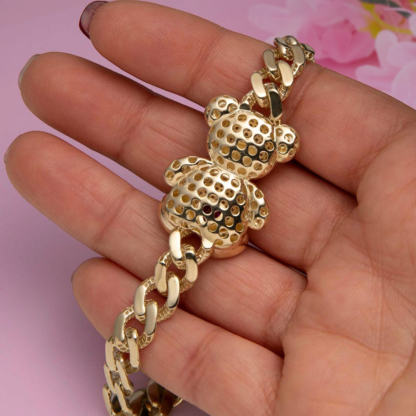 Shiny Teddy Bear Cuban Link Chain Gold Plated Bracelet