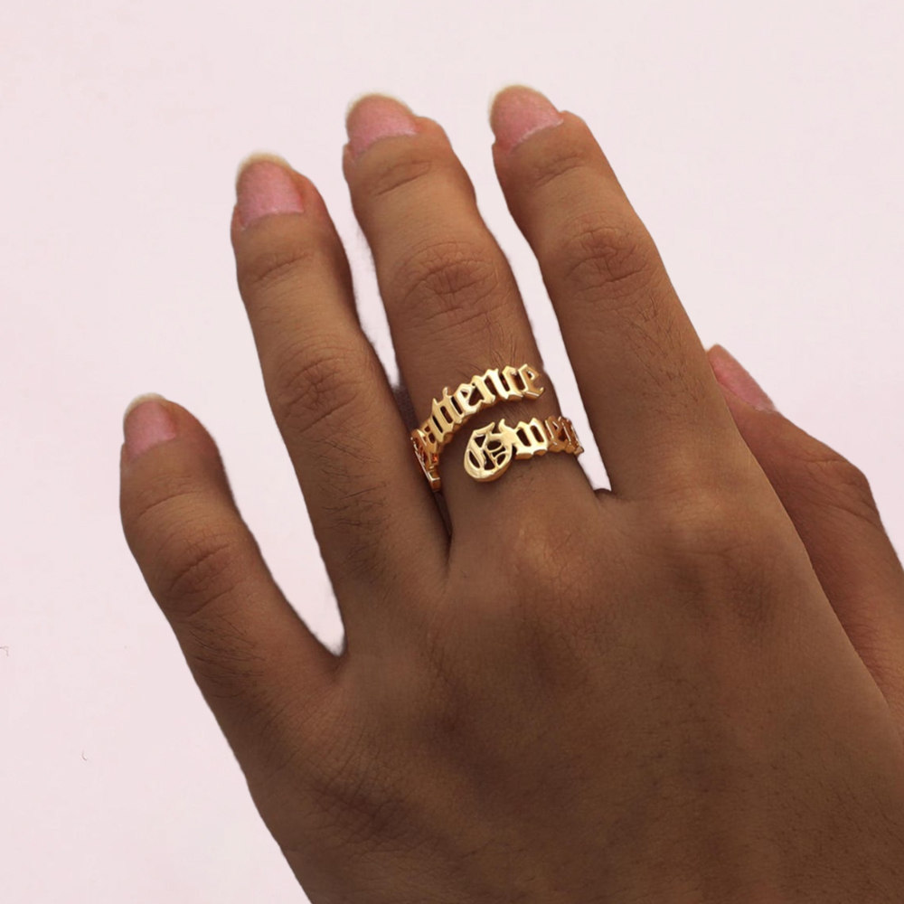 Old English Font Custom Two Name Rings