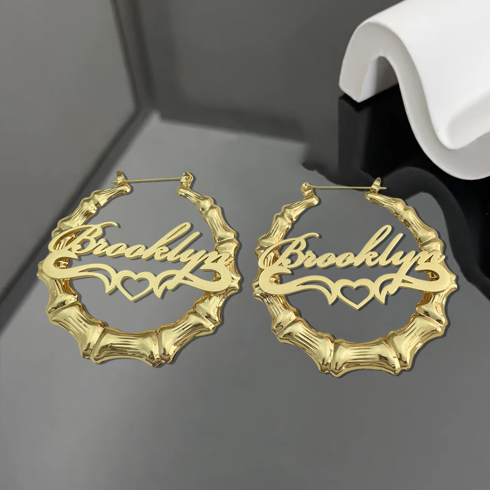 Heart Nameplate Set Personalized Name Necklace And Name Earrings