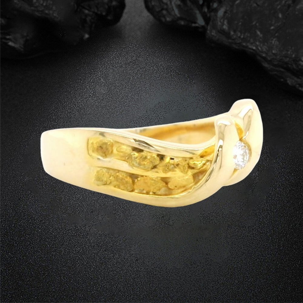 Nugget Ring Gold plated Engraved Ring With Birthstone