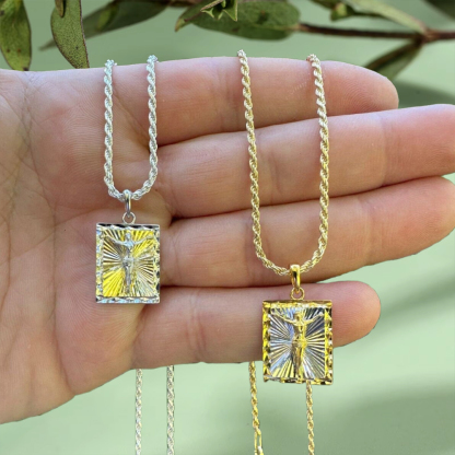 Jesus Crucifix Medallion Pendant Necklace