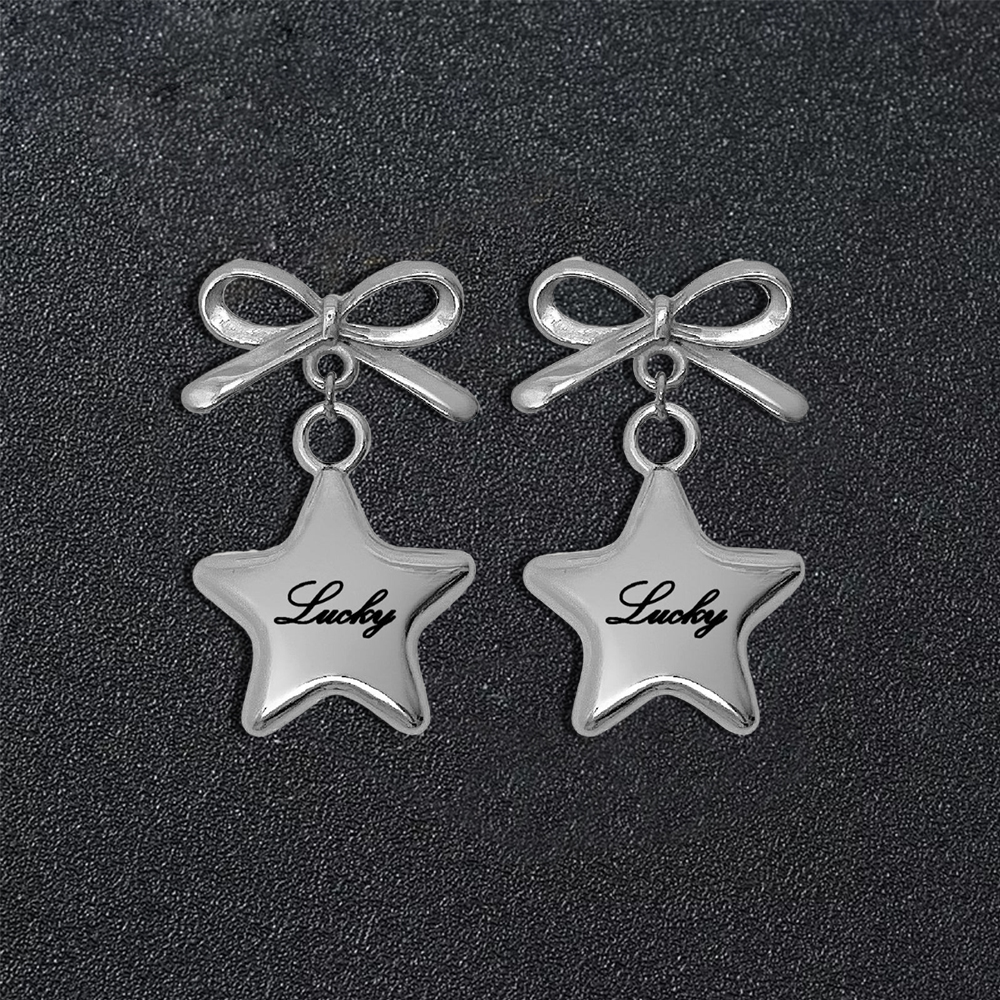 Custom Engraved Star Earrings Yellow White