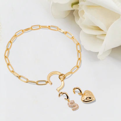 Custom Crystal Initial Charm Heart Bracelet