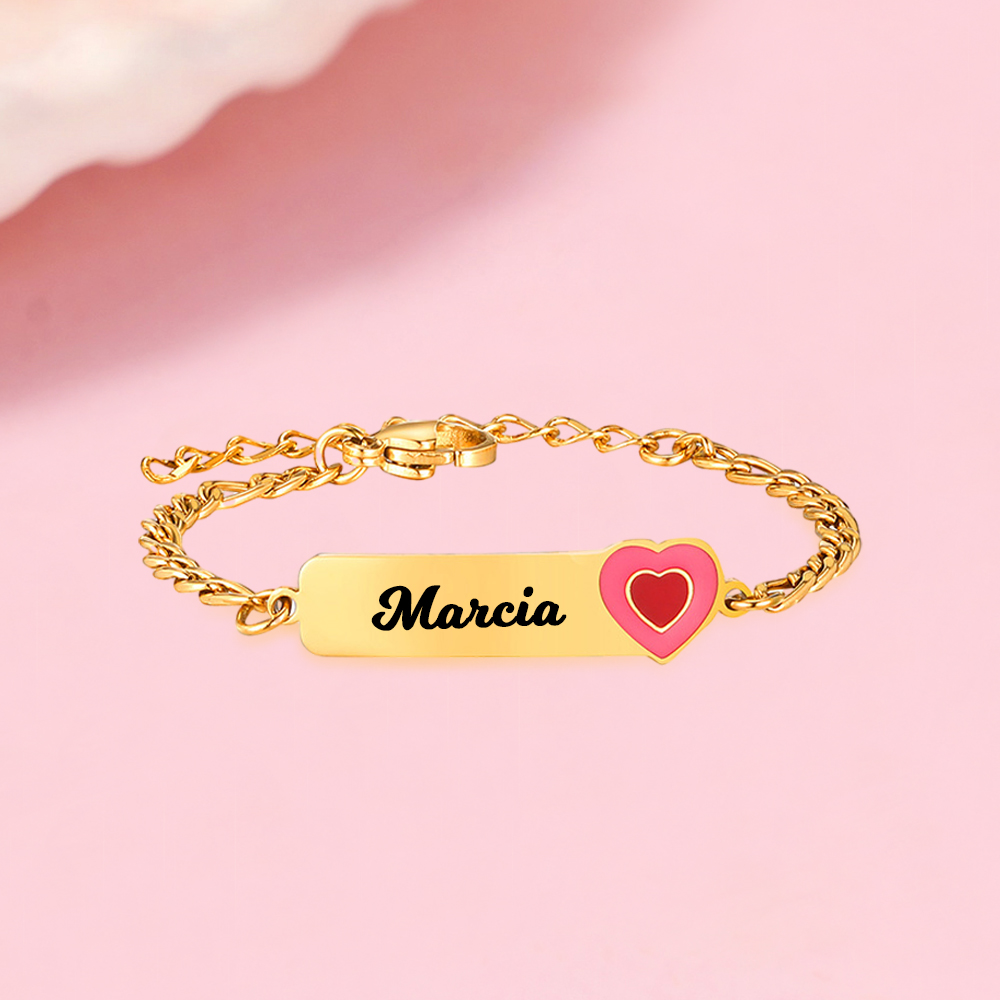 Personalized Pink Heart Name ID Bracelet