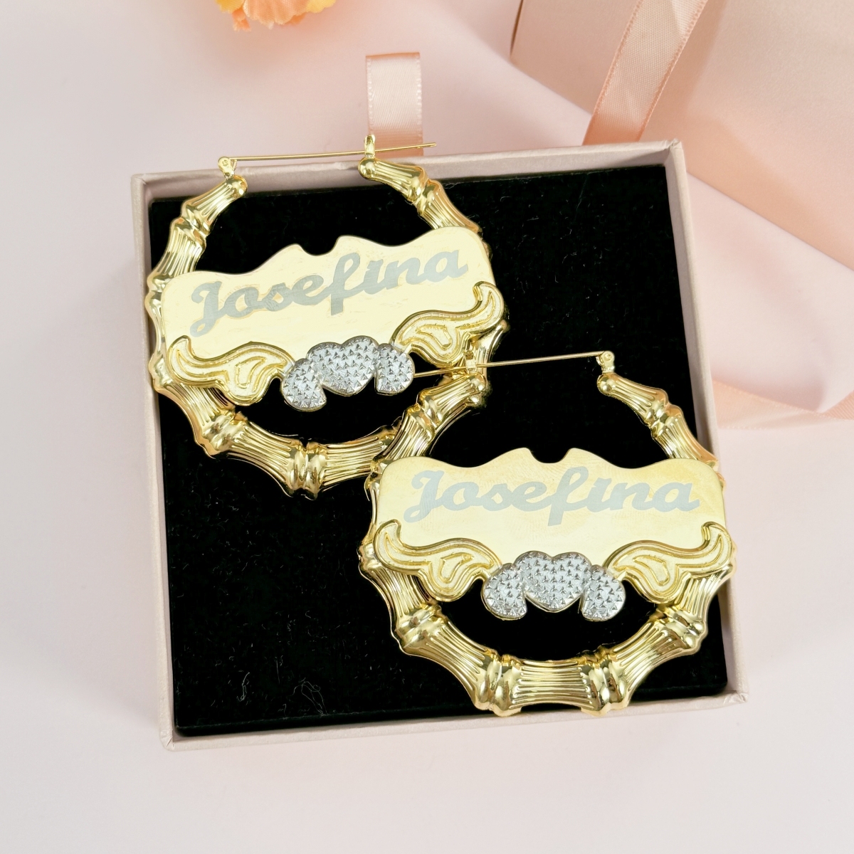 Personalized Sparkling Bamboo Name Earrings