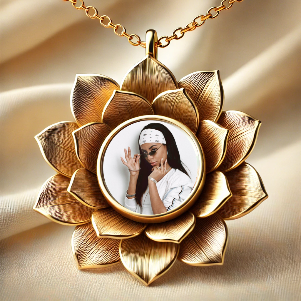 Flower Shaped Custom Photo Pendant Necklace Gold Plated