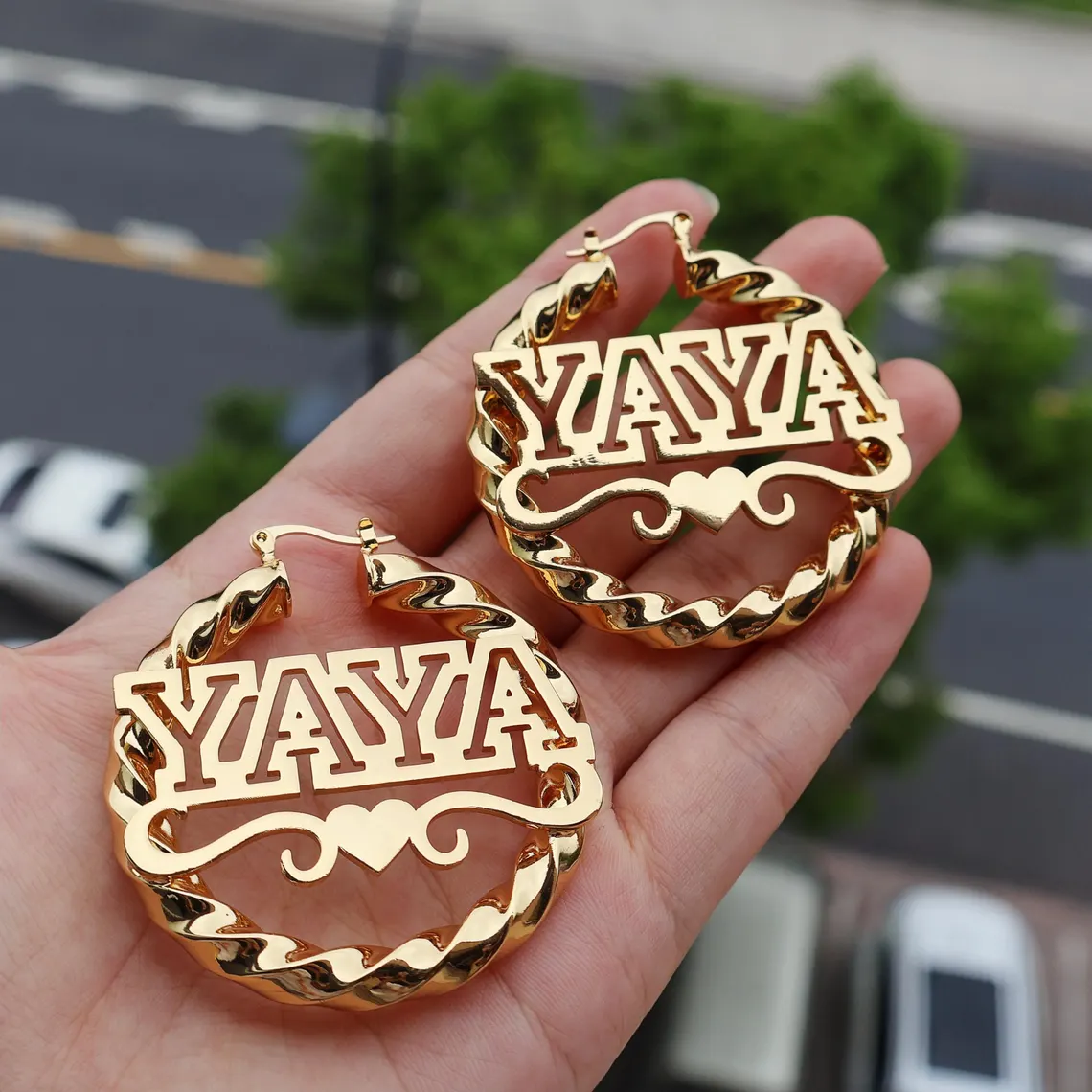 Hollow Letter Heart Name Personalized Twist Hoop Earrings