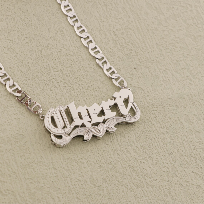 Custom Old English Double Layer Heart Name Necklace Mariner Chain