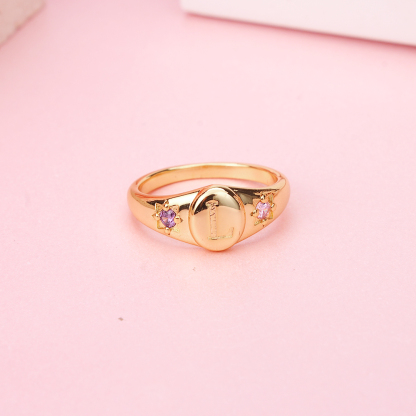 Personalized Gold Plated Birthstone A-Z Letter Initial Ring Gift For Mom