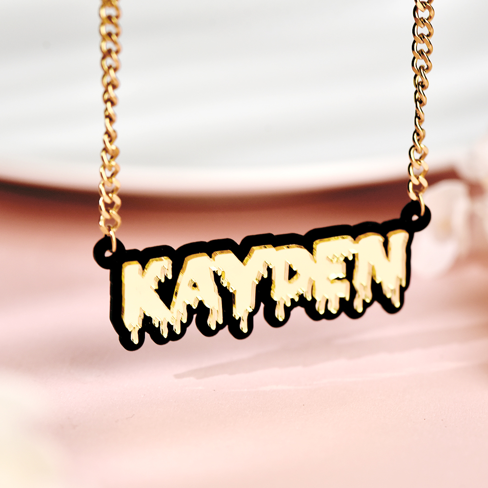 Acrylic Black Outline Drip Letters Pendant Personalized Custom Name Necklace